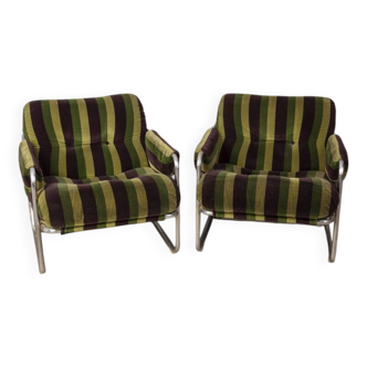 Vintage pair of armchairs from the 70s in velvet designed by G. Faleschini