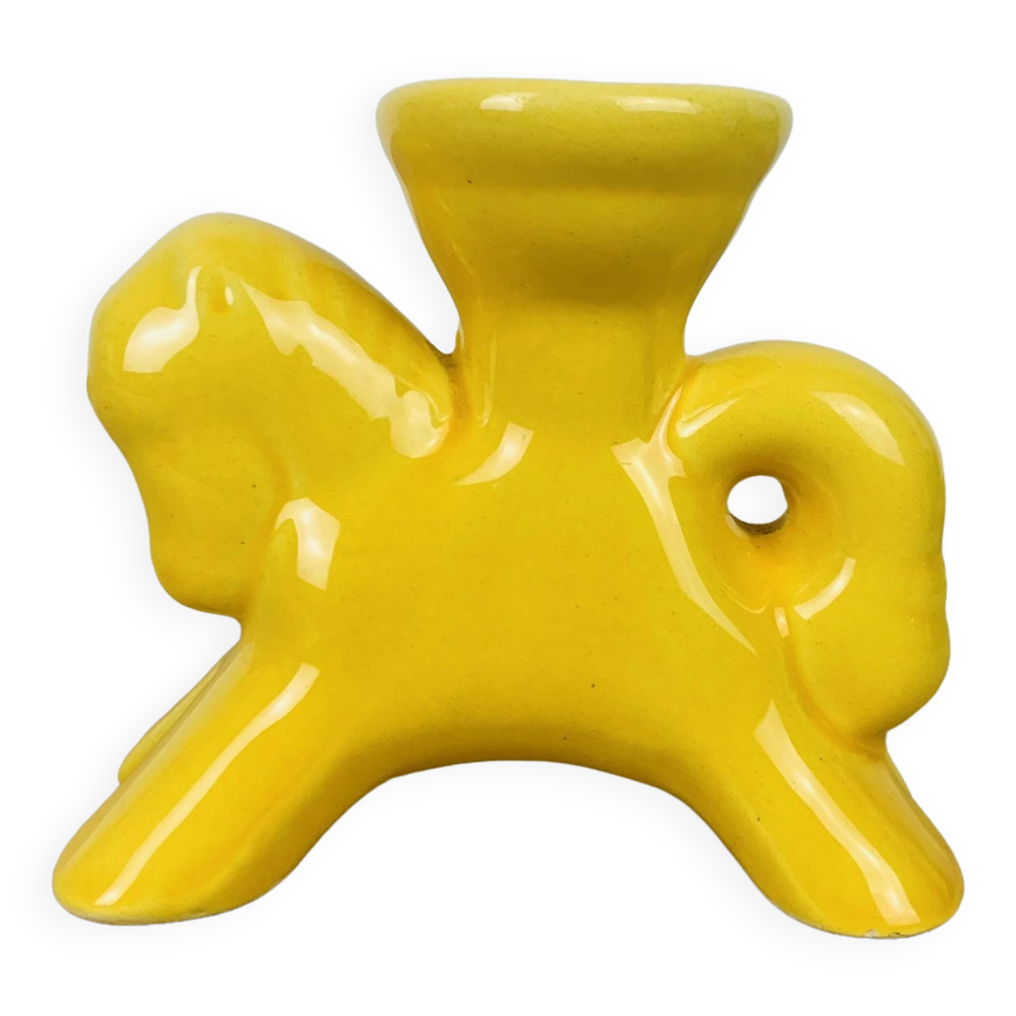 Vintage yellow ceramic horse candle holder