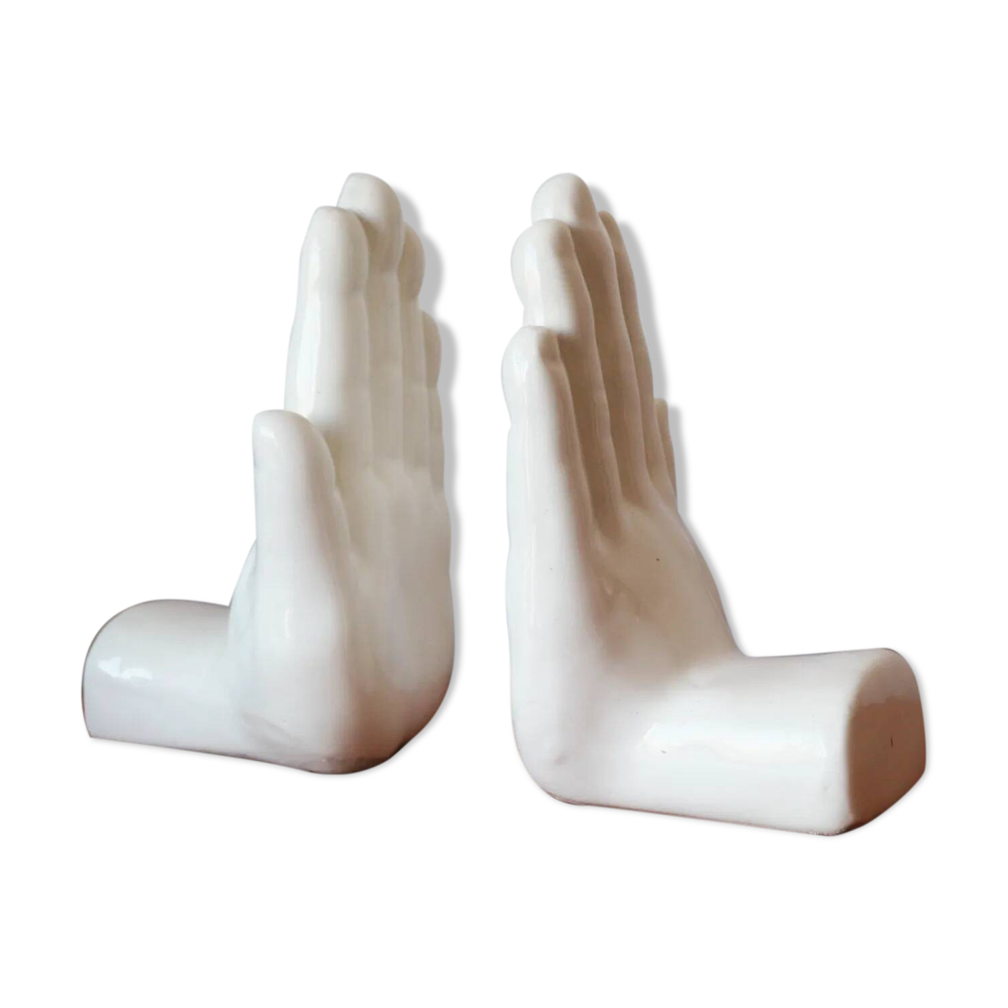 Pair of 80s ceramic hand bookends