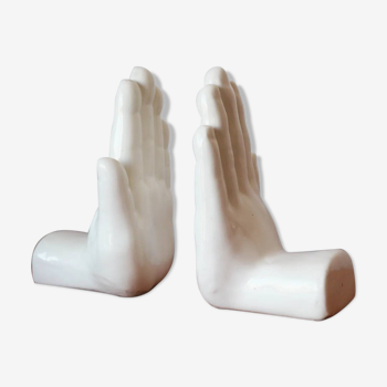 Pair of 80s ceramic hand bookends
