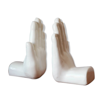 Pair of 80s ceramic hand bookends