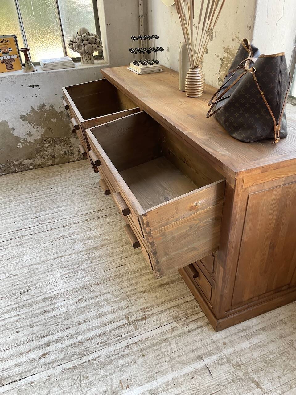 50s pitch pine haberdashery cabinet