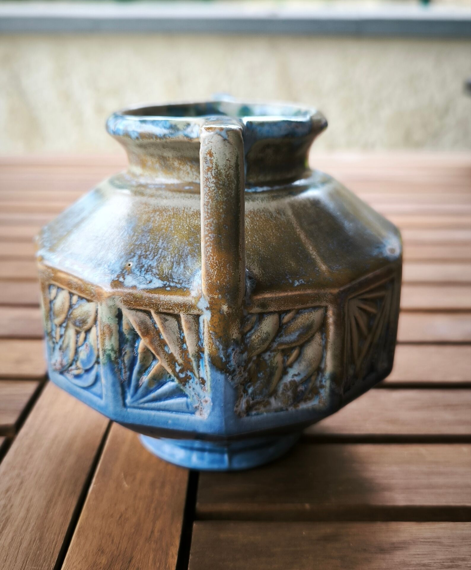 Art Deco octagonal vase in flamed stoneware – signed Alpho (Alphonse Mouton)