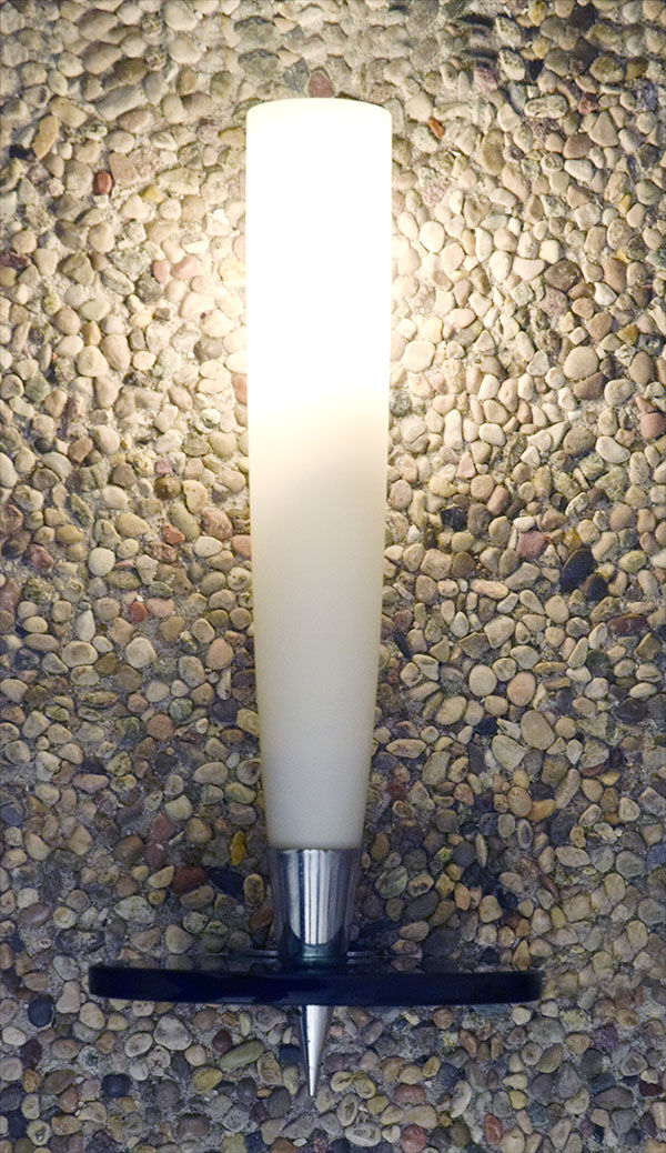 Set of two mid-century appliques in satin glass, crystal and chromed brass