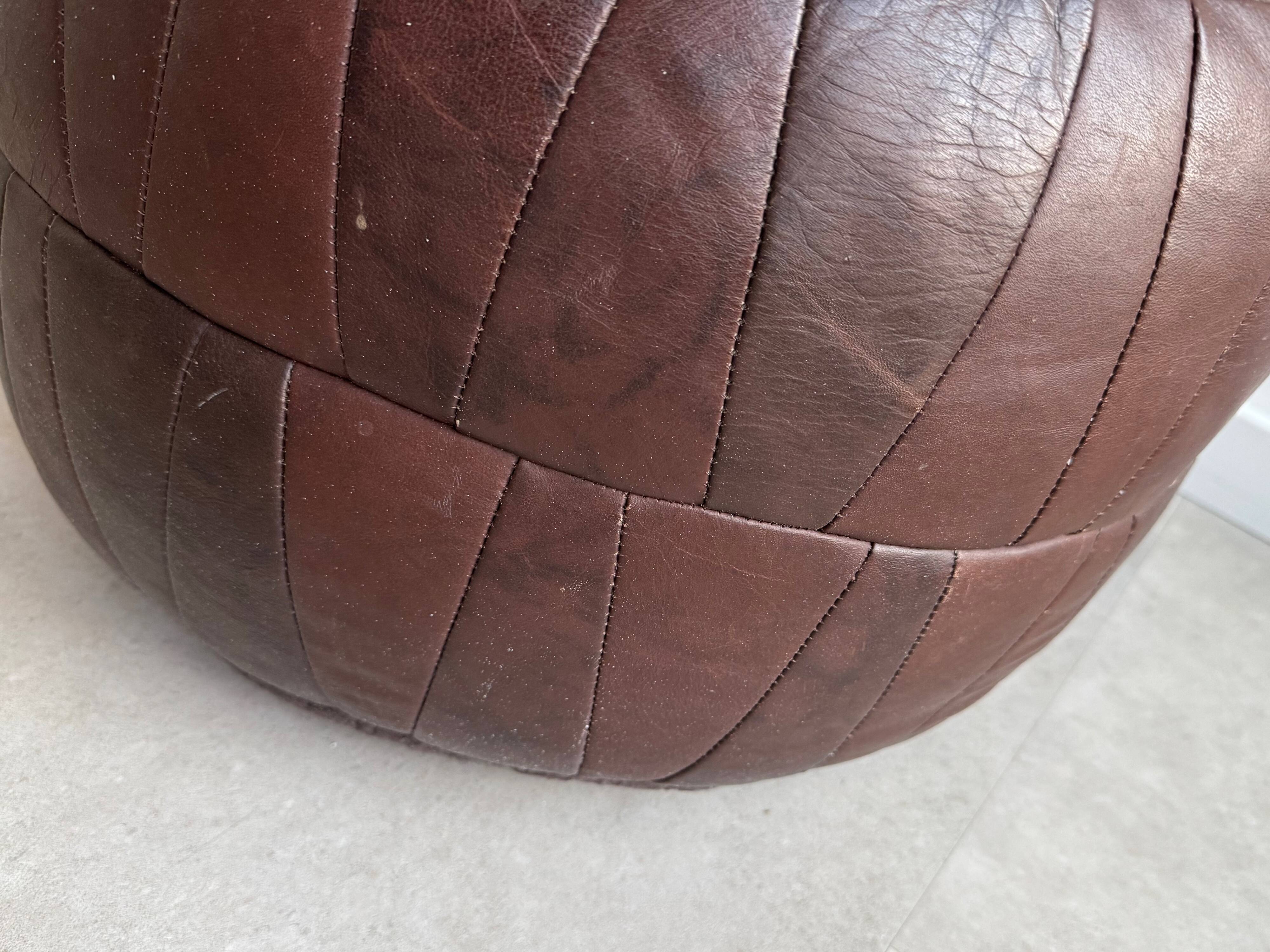 Vintage dark brown patchwork ottoman / poof