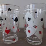 Lot of 6 glasses screen-printed vintage 60s card game