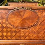 Louis XVI style marquetry & bronze bed and bedside table