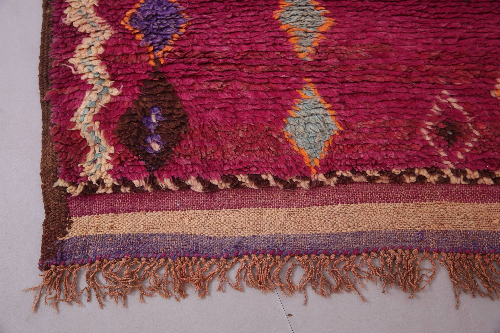 Large Burgundy Moroccan rug 196 x 472 cm - Vintage Moroccan Wool Rug Boho