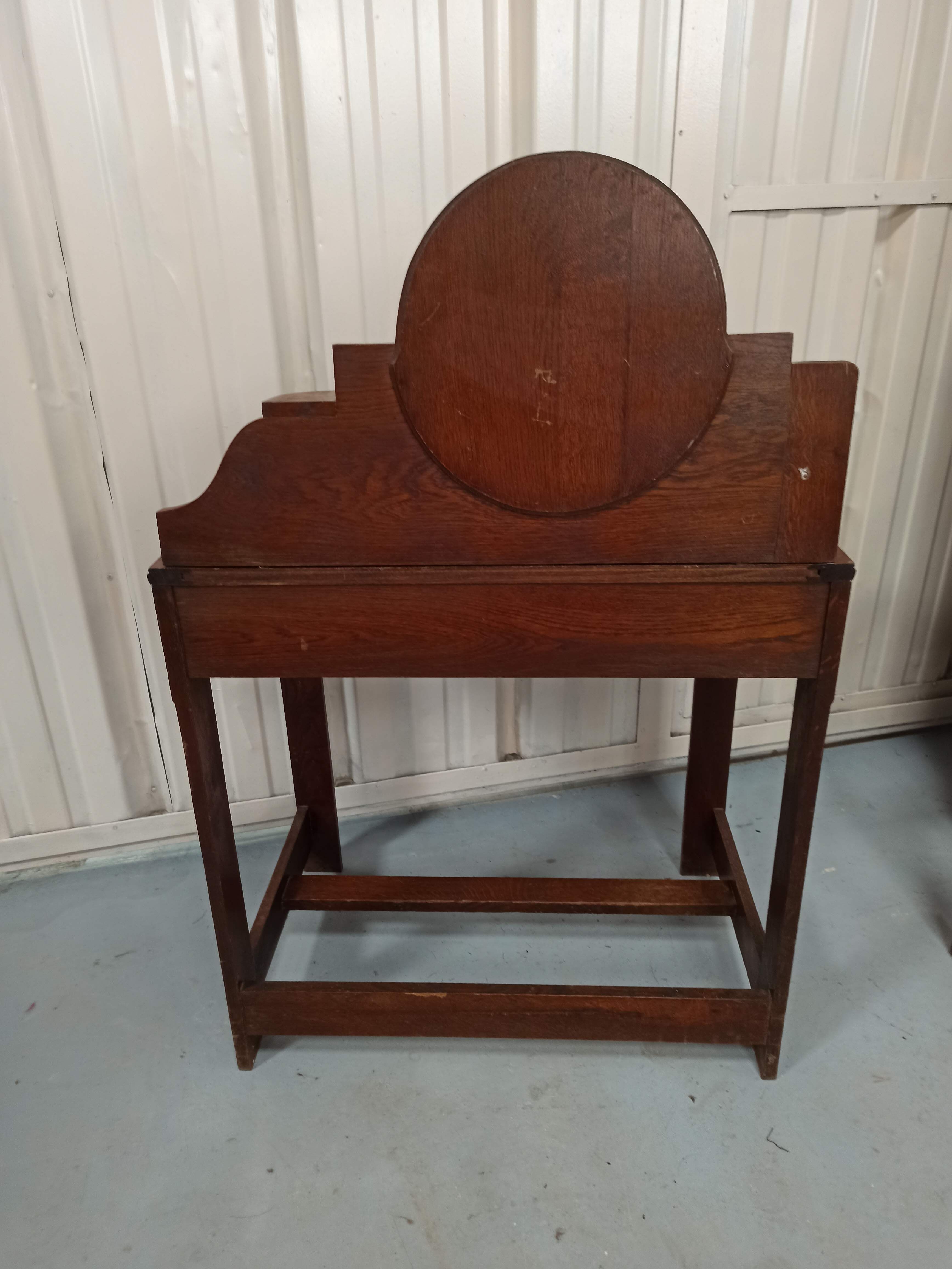 Art deco wooden dressing table oak round mirror