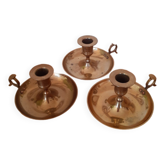 Set of 3 brass candle holders
