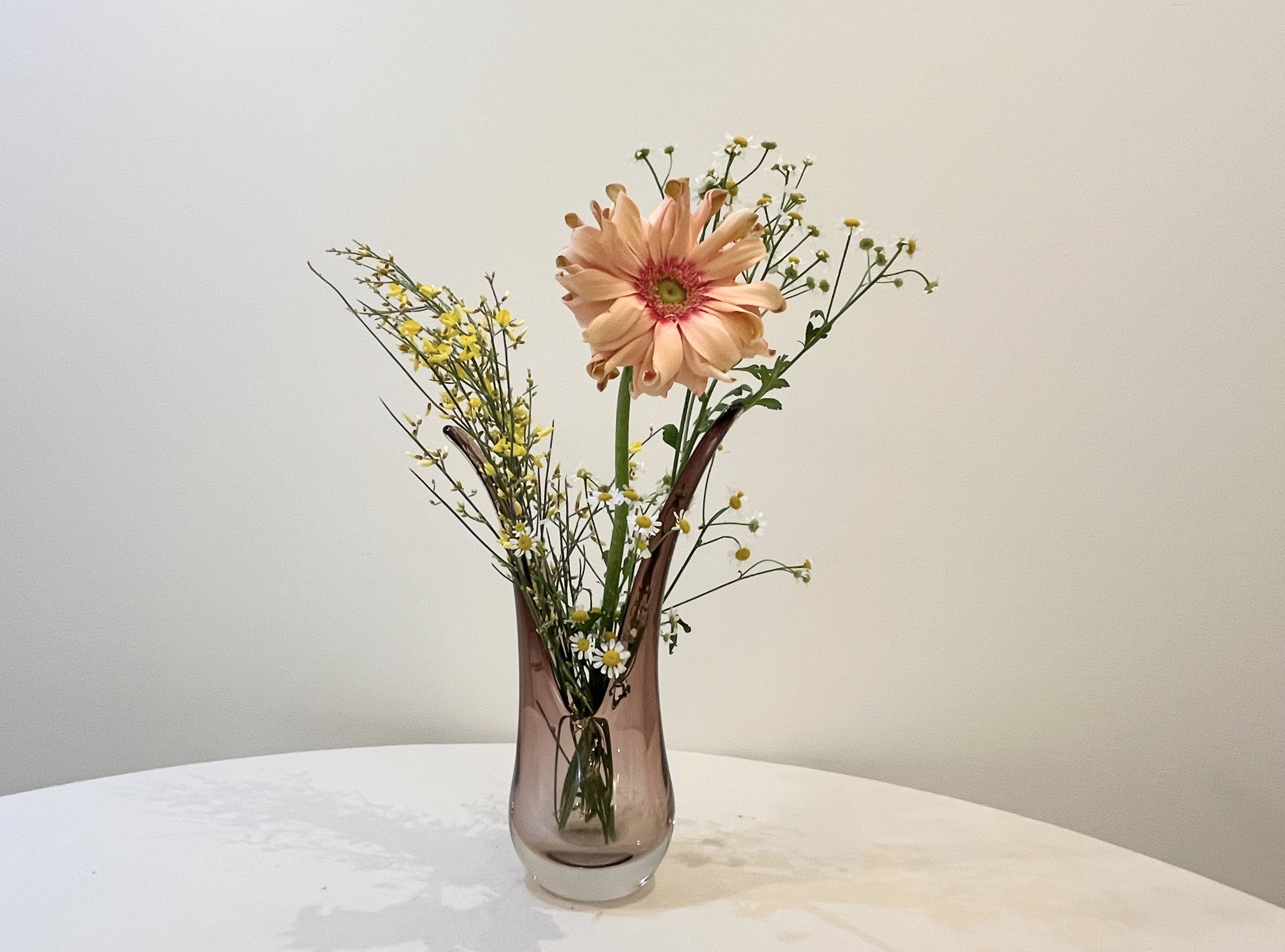 Vintage vase for ikebana or floral arrangement in amethyst crystal from VANNES ART FRANCE