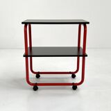 Tubular metal and wood serving trolley, 1980