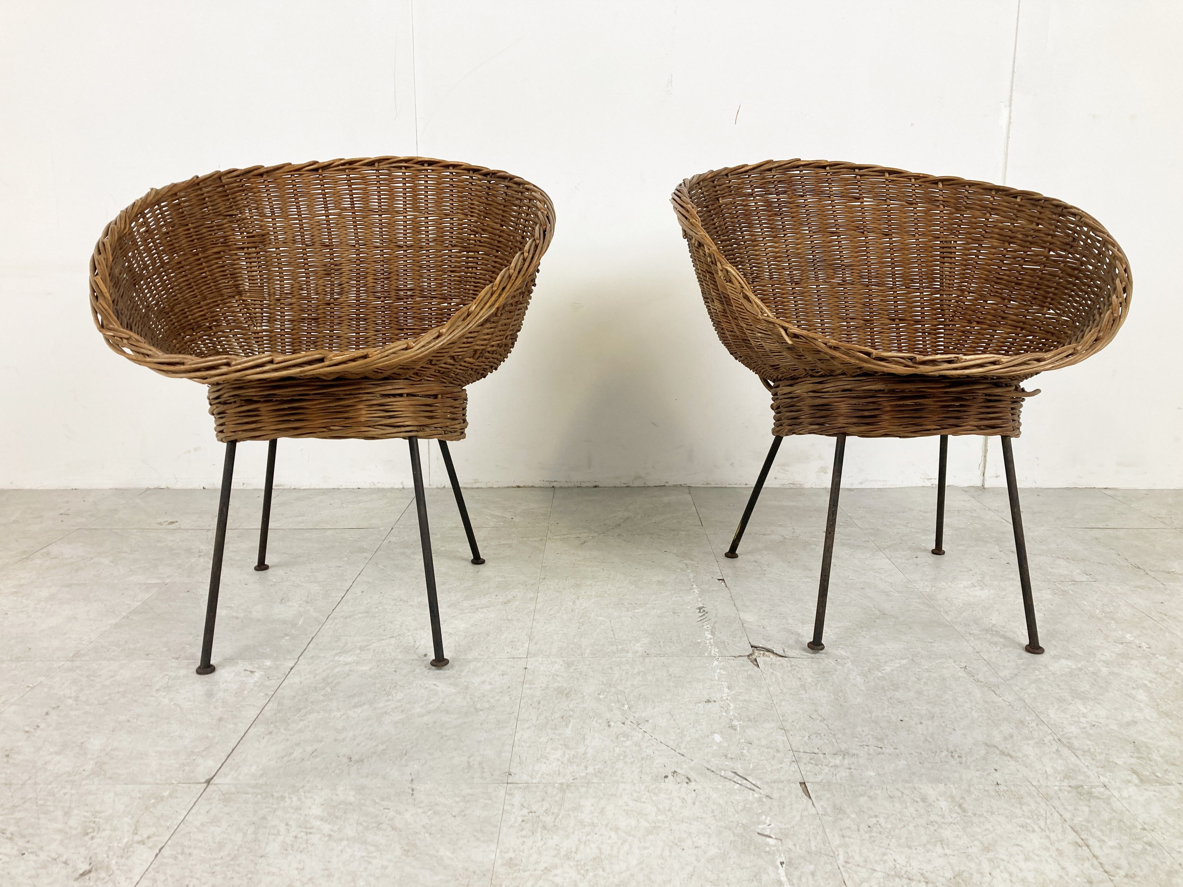 Vintage italian wicker lounge chairs, set of 2 - 1960