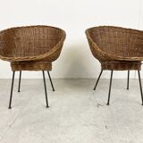 Vintage italian wicker lounge chairs, set of 2 - 1960