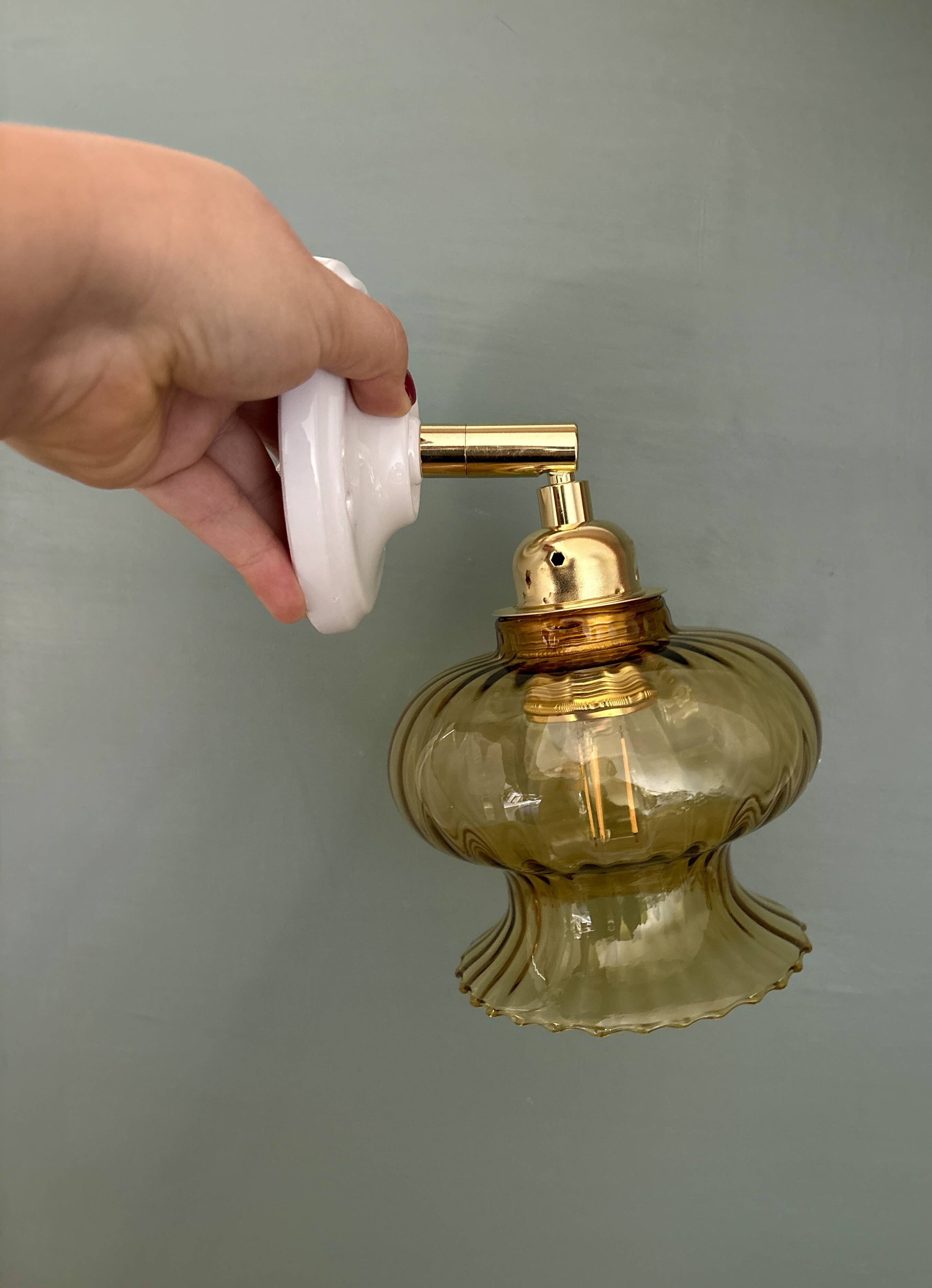 Vintage amber glass tulip wall light