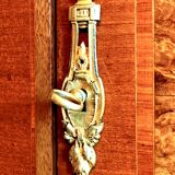 Rare antique buffet with marble, bronze, and marquetry in the Louis XVI style.