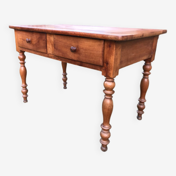 Louis Philippe style old cherry desk table with 2 drawers and 1 pull.