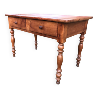 Louis Philippe style old cherry desk table with 2 drawers and 1 pull.