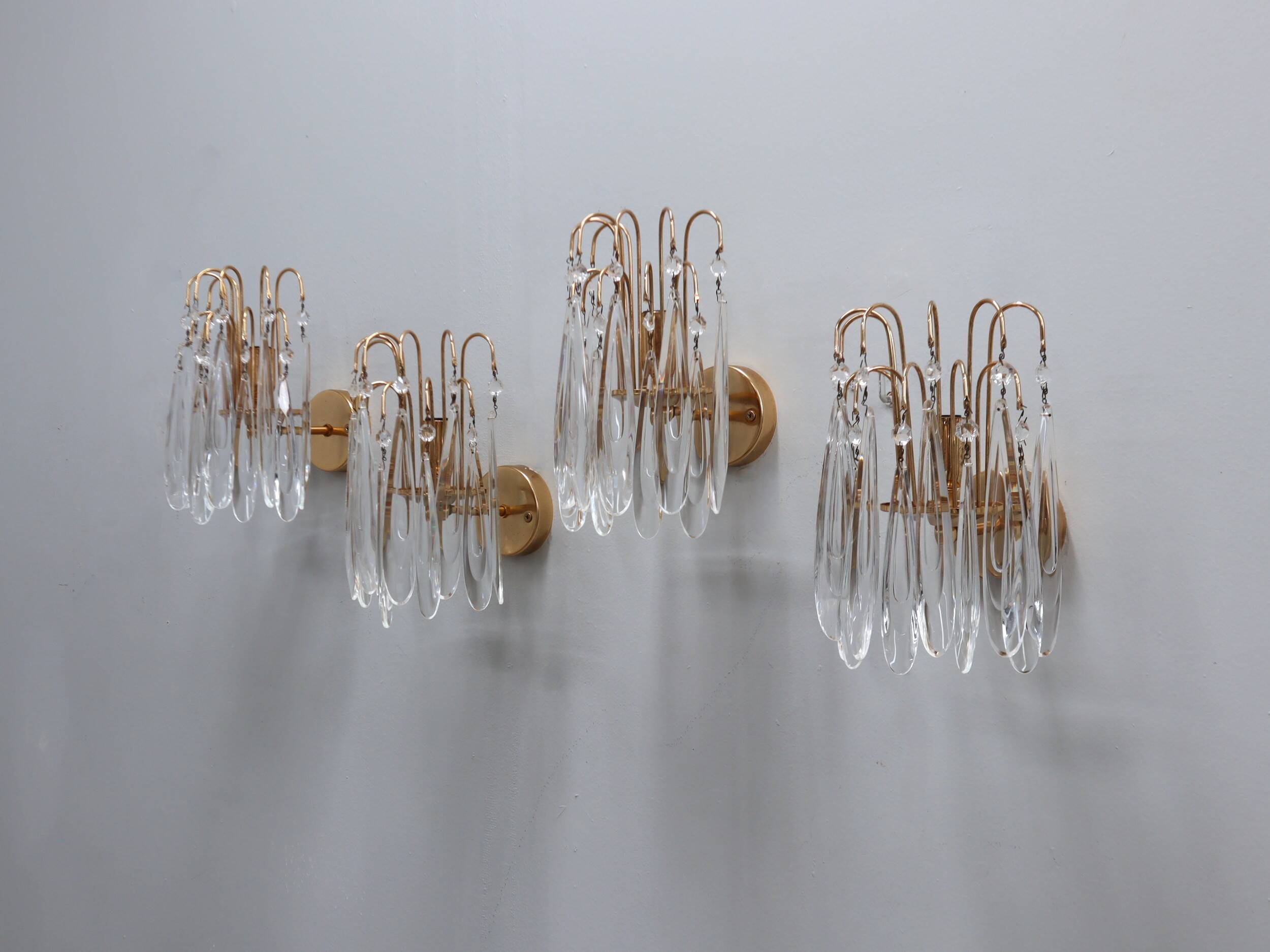 Lot de 4 appliques murales vintage en verre de Murano en forme de larme, années 1980