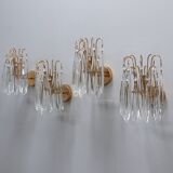 Lot de 4 appliques murales vintage en verre de Murano en forme de larme, années 1980