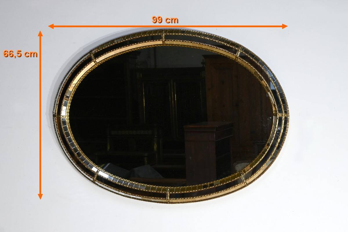 Hollywood Regency Style Oval Brass Bezel Mirror – 1970