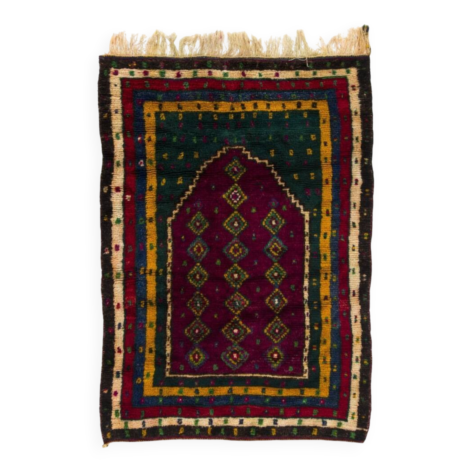 Vintage Handmade Turkish Tulu Prayer Rug, Hand-Knotted Wool Prayer Mat