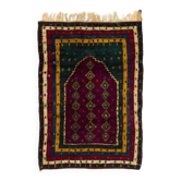 Vintage Handmade Turkish Tulu Prayer Rug, Hand-Knotted Wool Prayer Mat