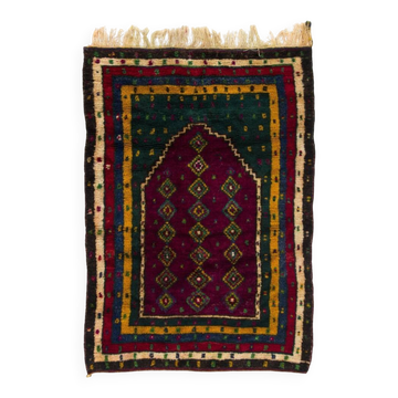 Vintage Handmade Turkish Tulu Prayer Rug, Hand-Knotted Wool Prayer Mat