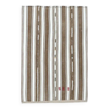 Vintage Turkish Oushak Handmade Cotton White Wool Kilim Area Rug 132x196