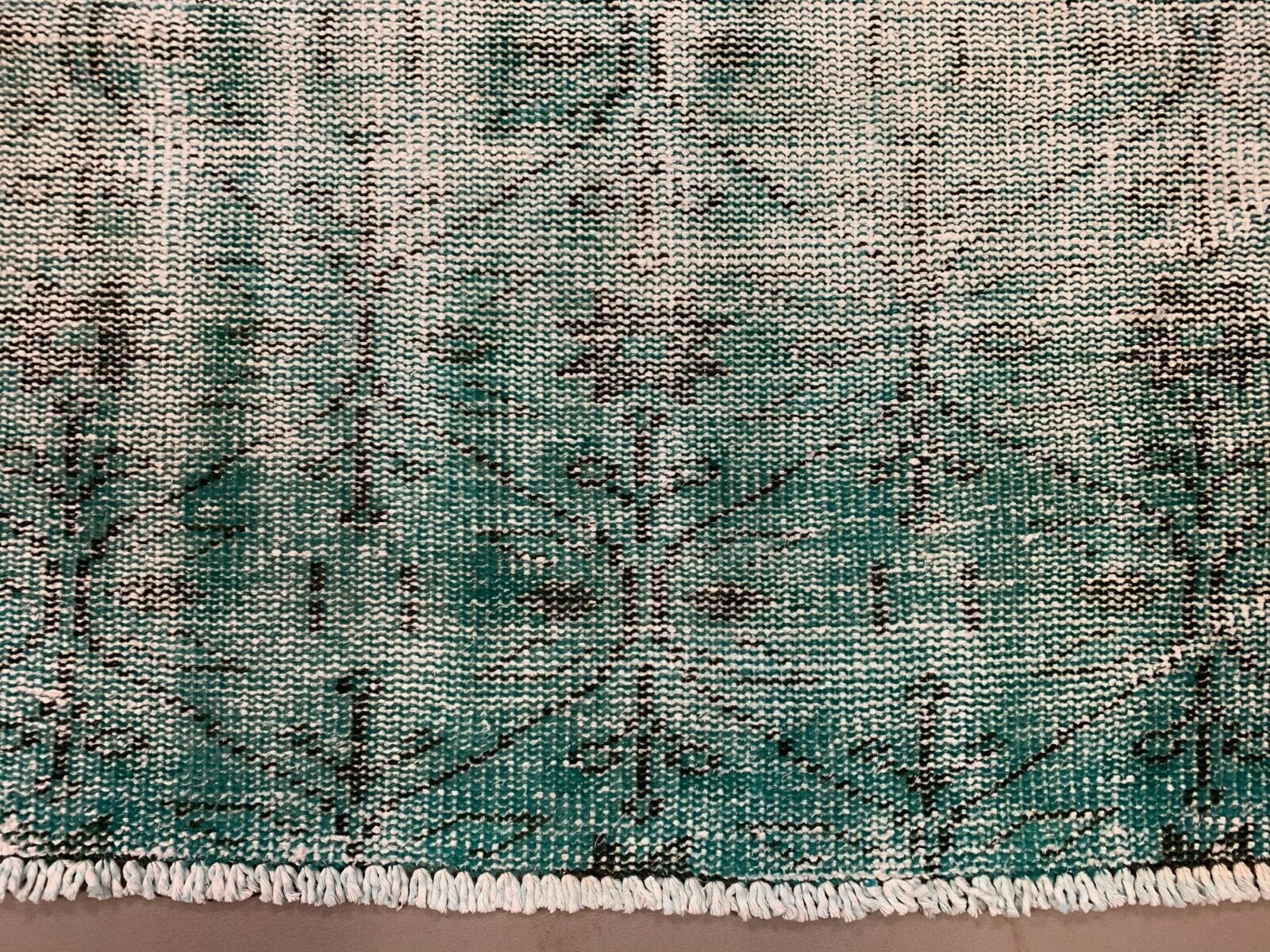 Distressed Turkish Narrow Runner 288x84 cm wool Vintage rug, Overdyed Green