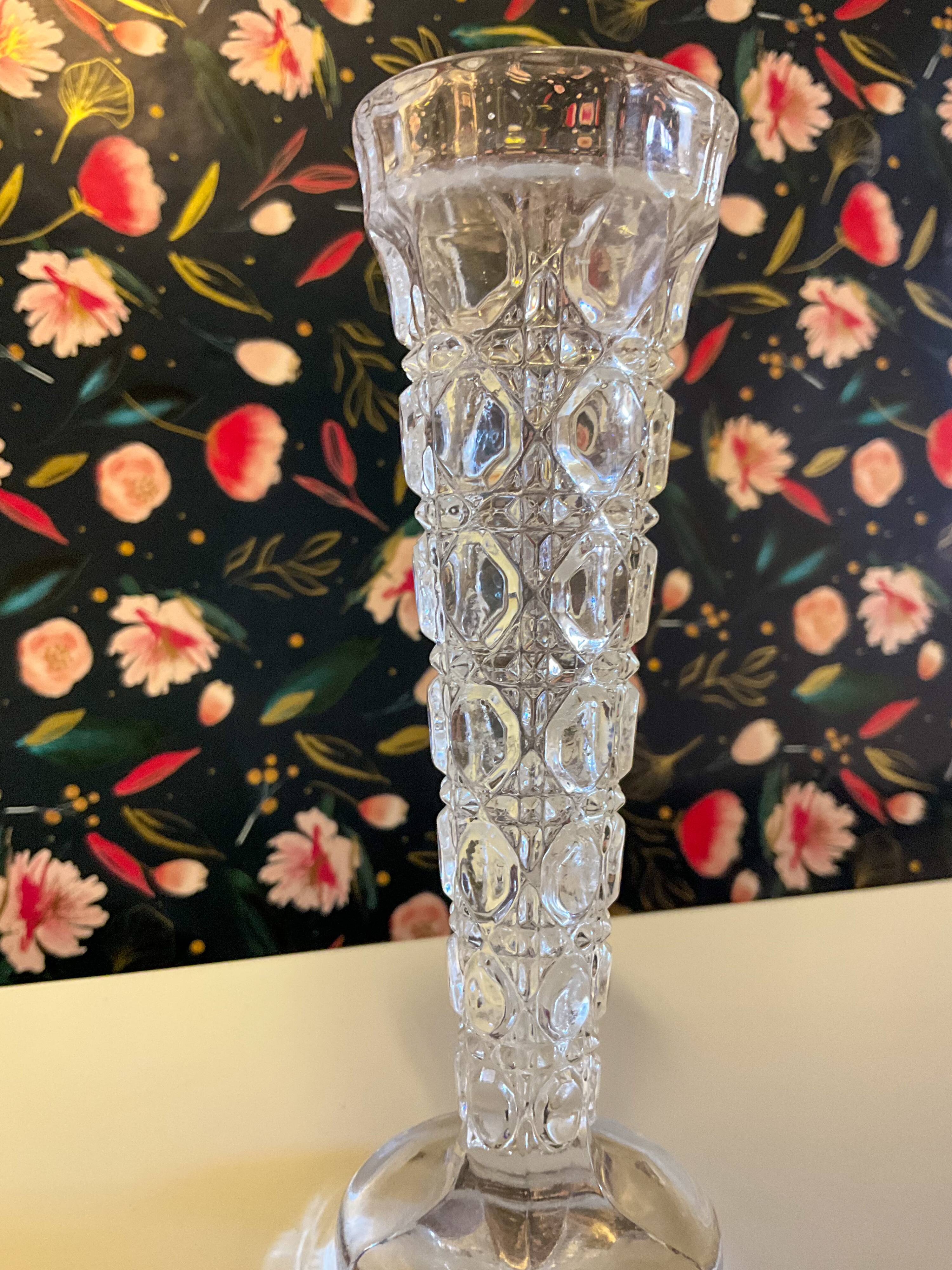 1950s single stem glass vase crystal cut design 15cm tall