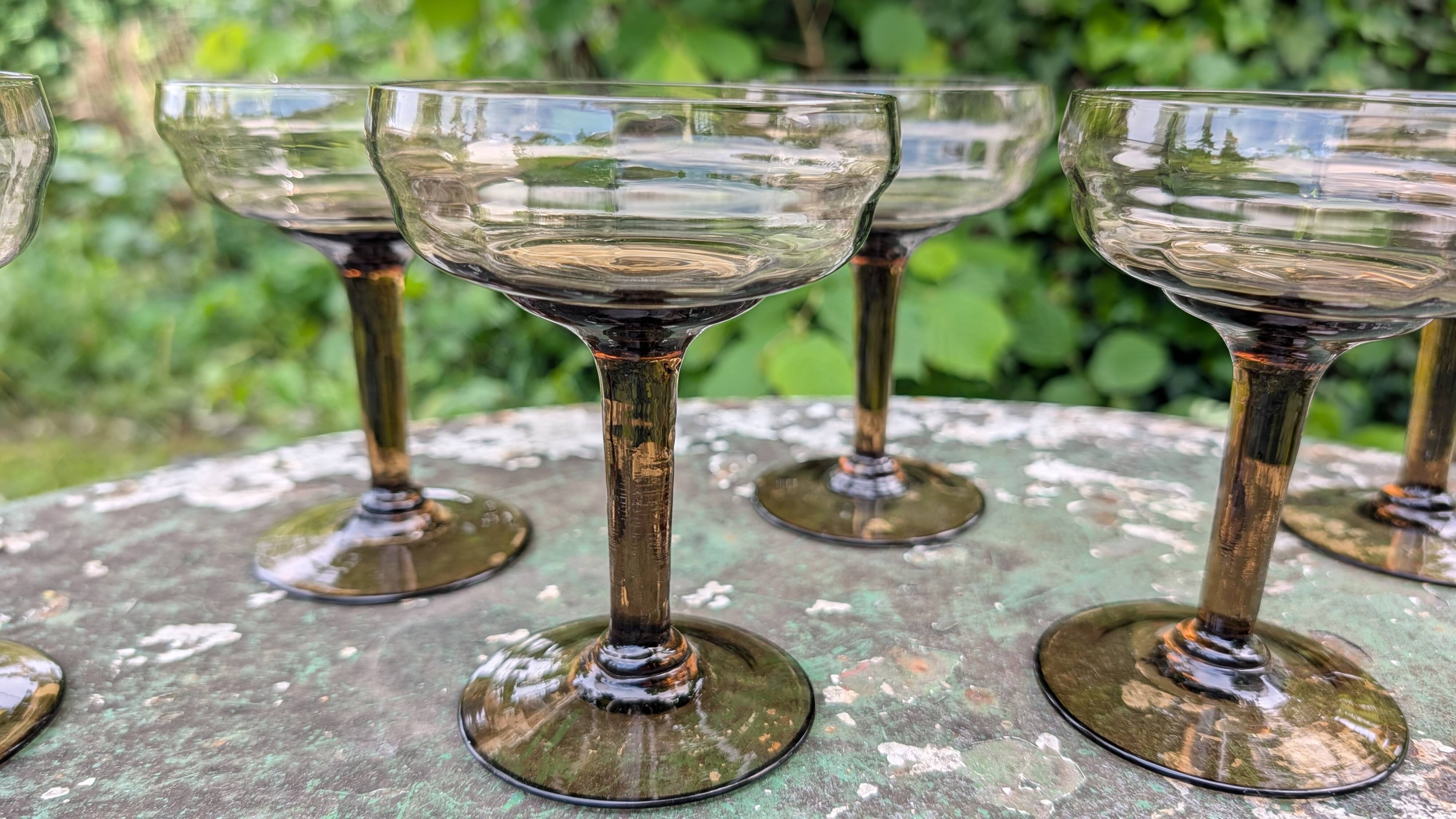 Vintage smoked glass coupes from the 1970s.