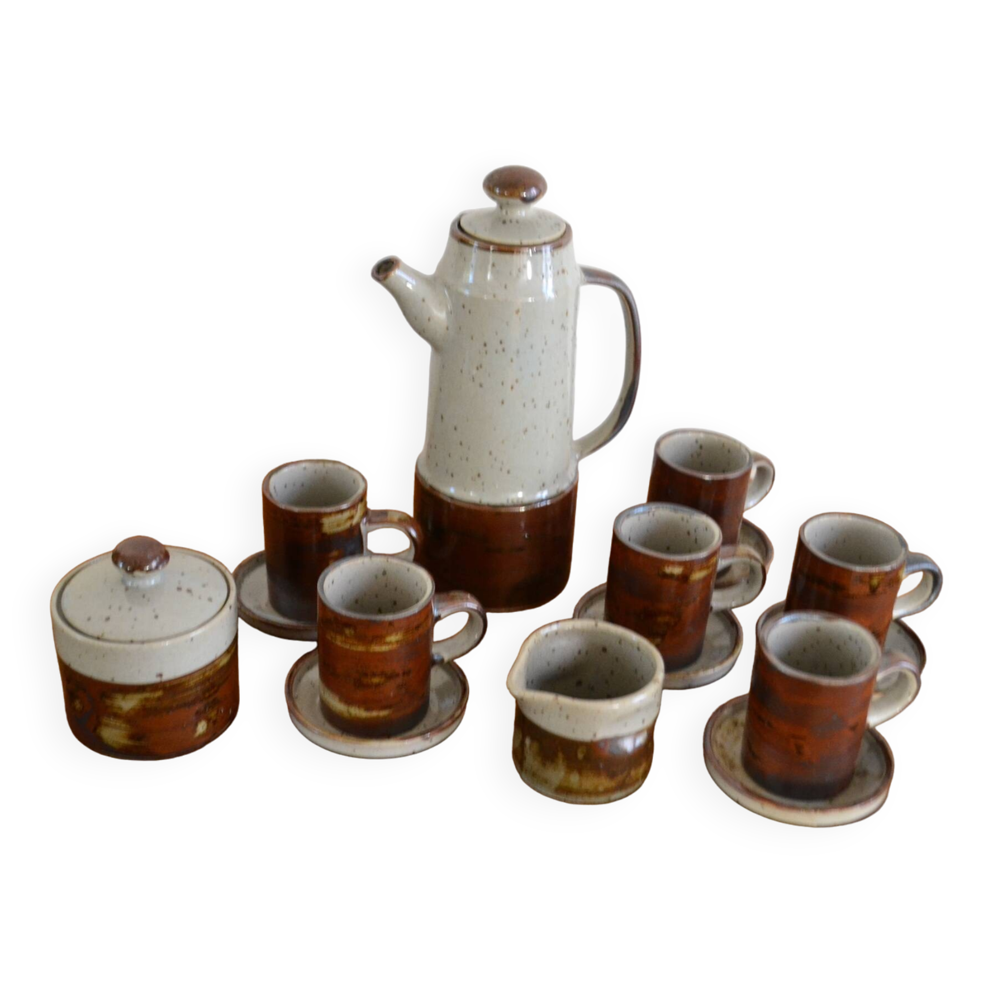 Vintage enameled stoneware coffee service made in Japan 60s