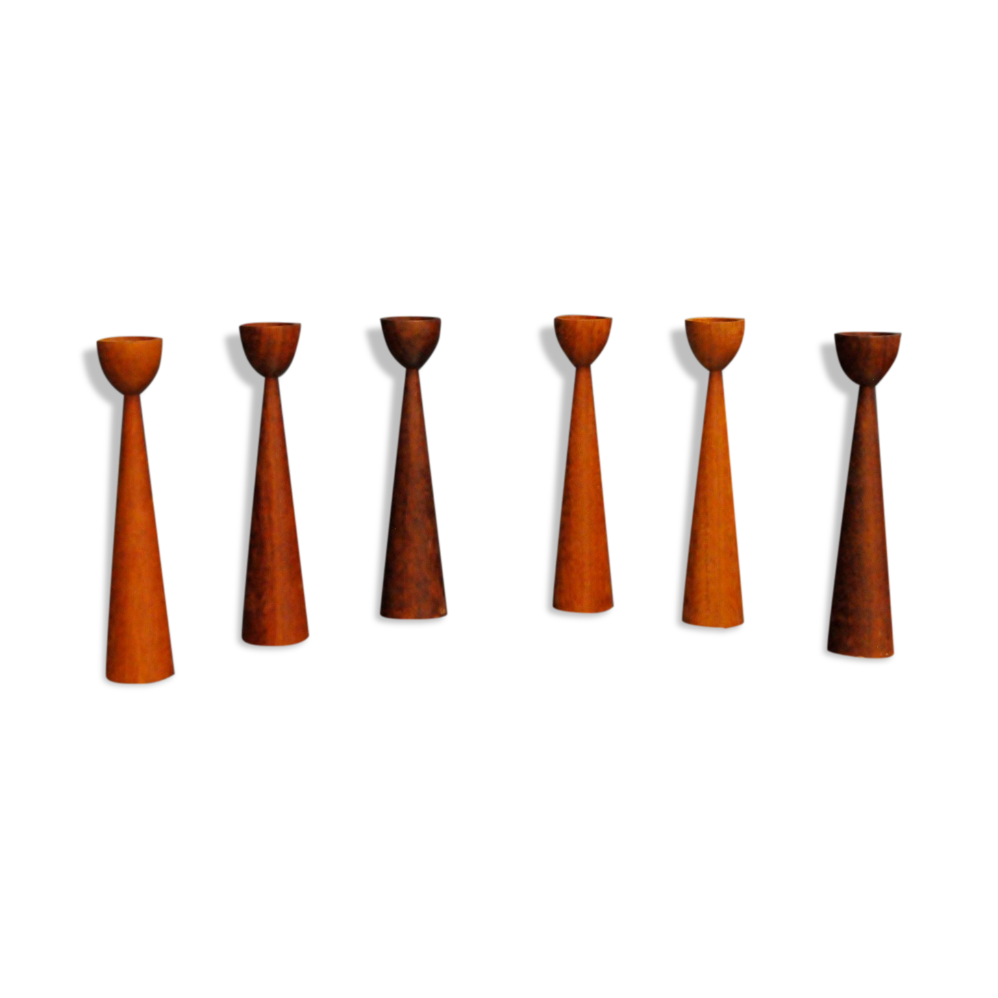 Set of 6 modern Danish teak candlesticks
