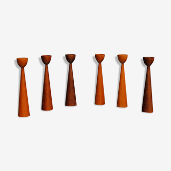 Set of 6 modern Danish teak candlesticks