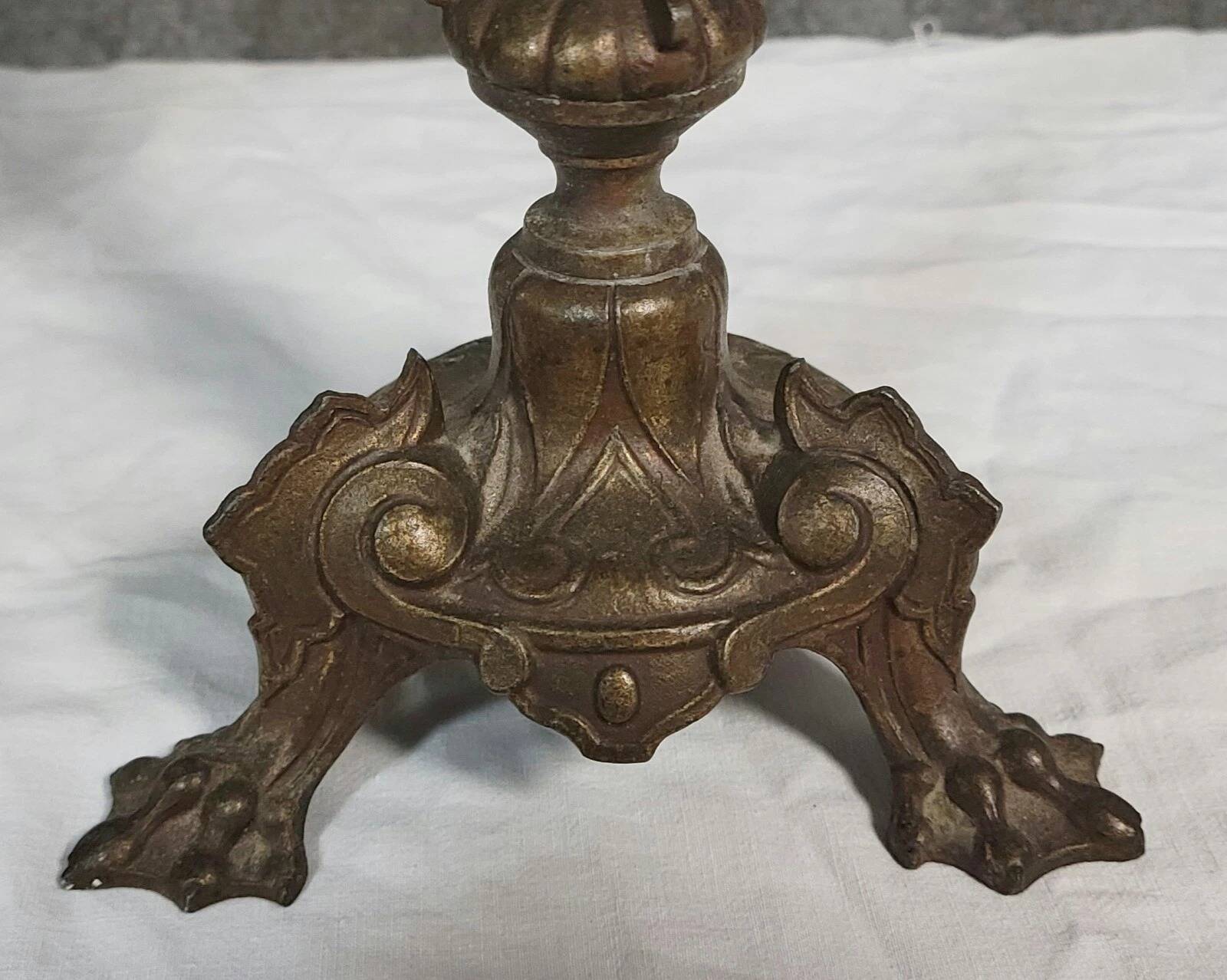 Pair of antique candelabra in patinated bronze spelter