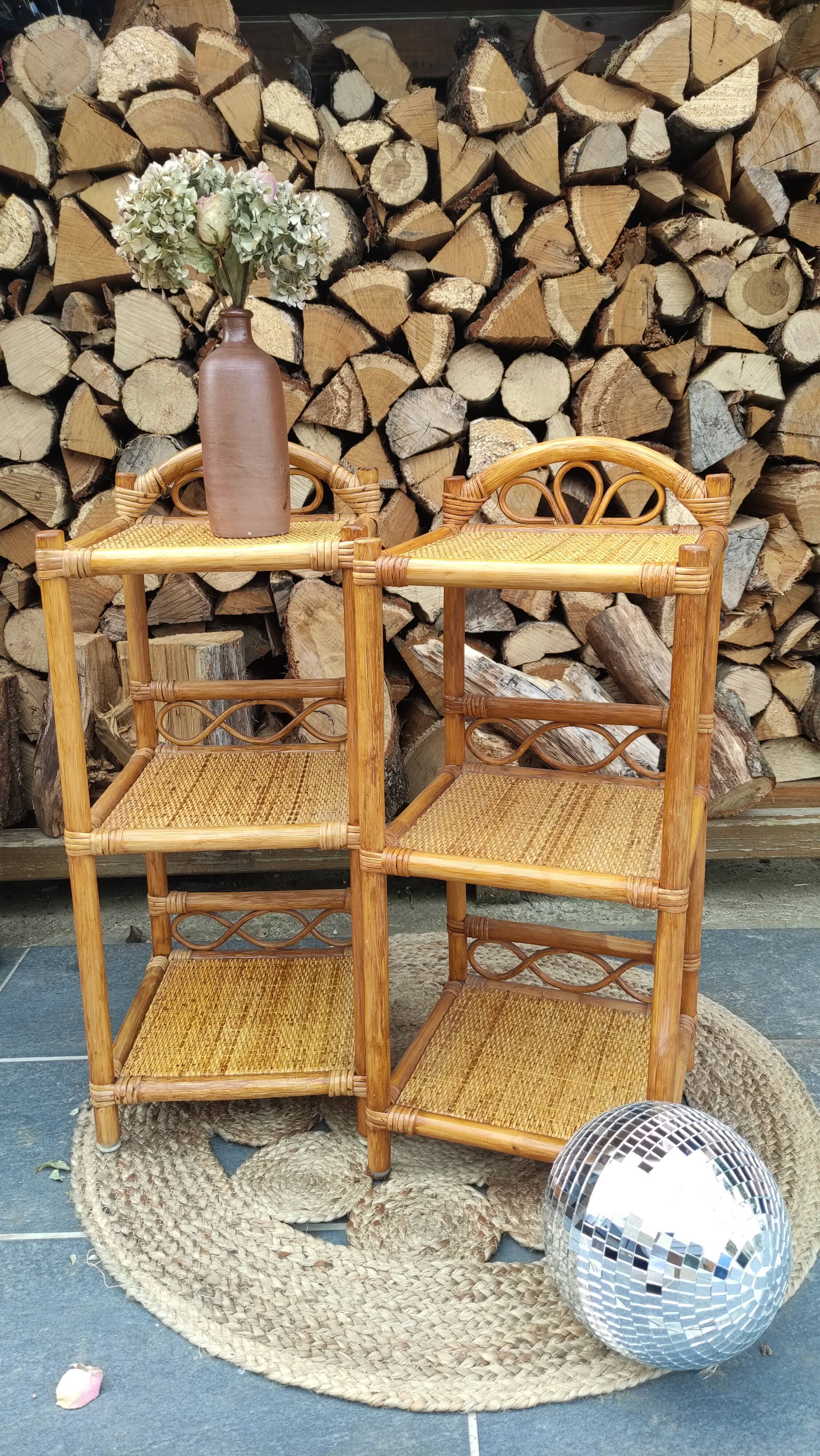 Chevets table de nuit en rotin vintage