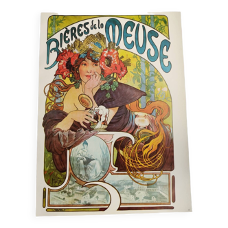 Planche Vintage d'Alphonse Mucha - Illustration Art Nouveau :pour la Bière de la meuse