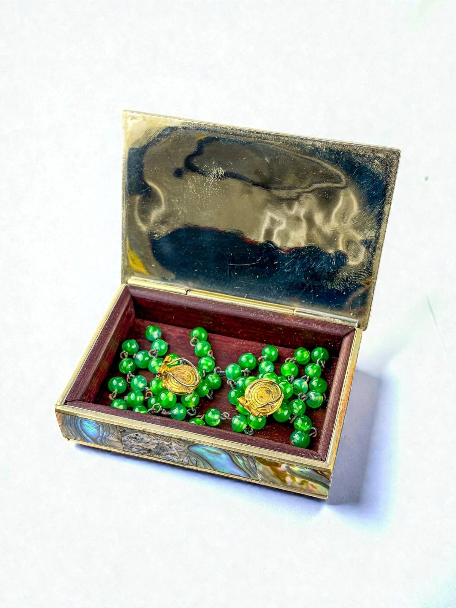 Abalone shell vanity box, alpaca and wood, Mexico, c.1970s