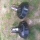 Pair of enamelled industrial lamps