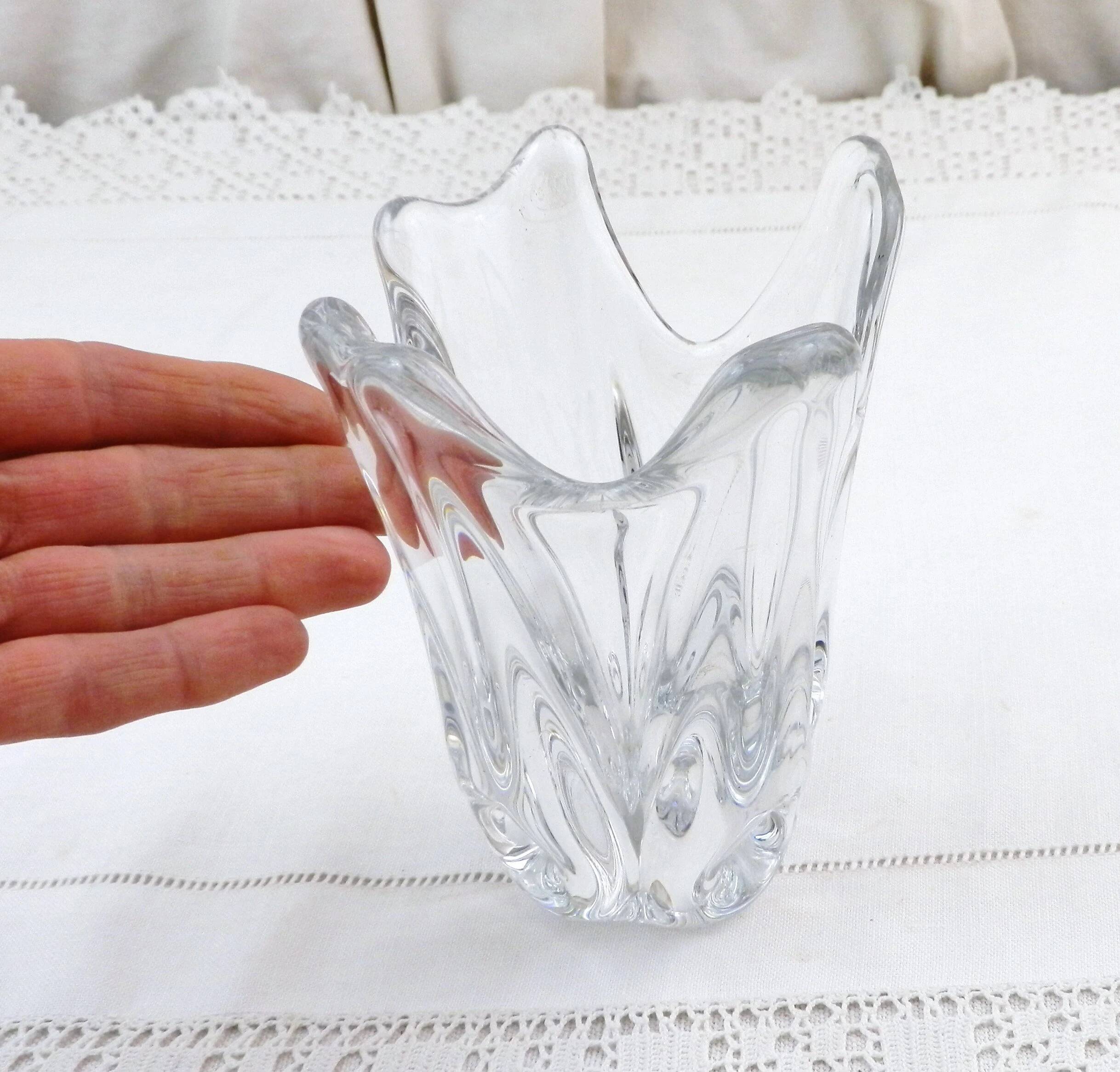 French vase, clear crystal glass, fluid organic shapes