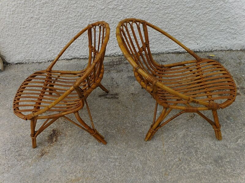 Pair of rattan shell armchairs