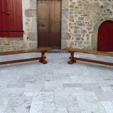 Pair of oak monastic community benches, France, early 20th century