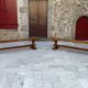 Pair of oak monastic community benches, France, early 20th century