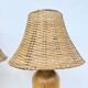 Vintage Ikea solid wooden table lamps with rattan shade, 1980s