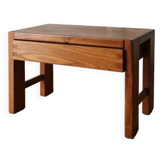T07 bedside table in solid elm, Pierre Chapo, 1970