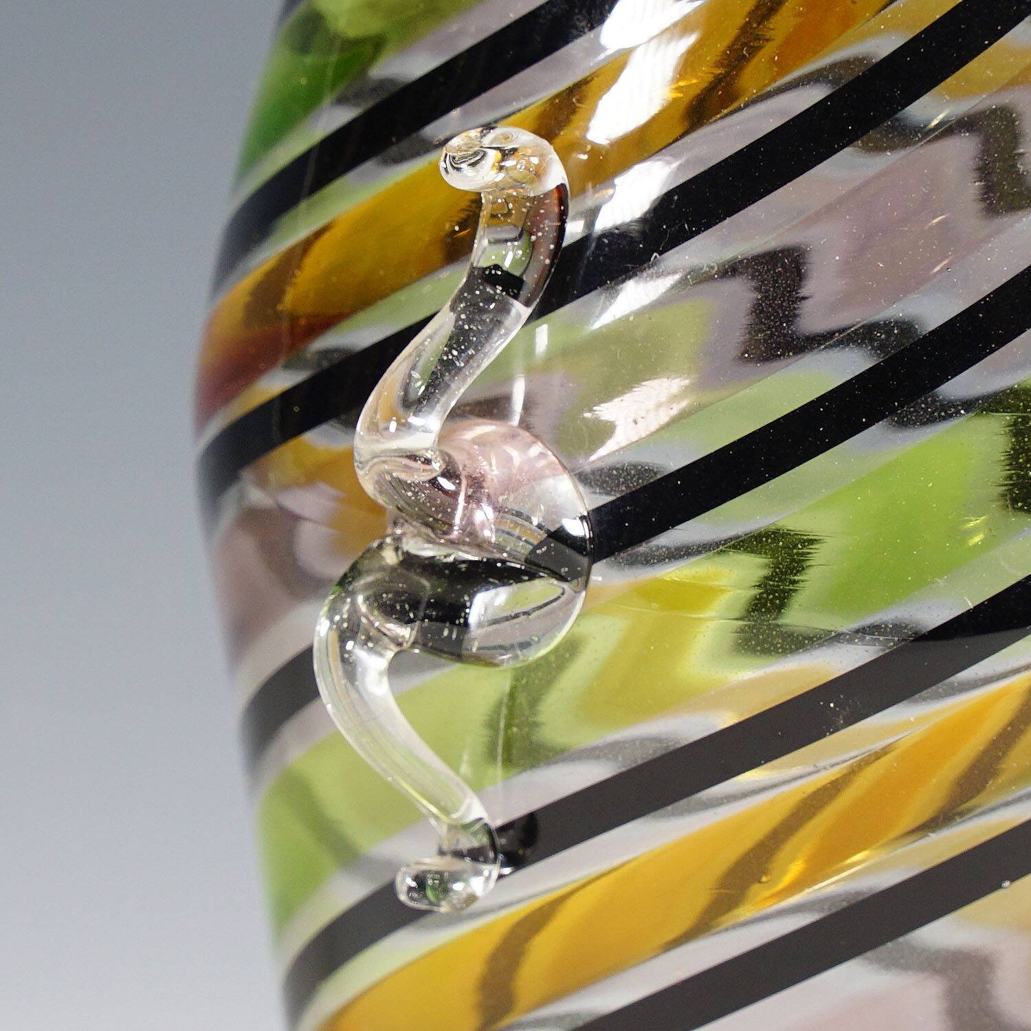 Glass vase "a canne" by Fratelli Toso with handles, Murano, Italy, circa