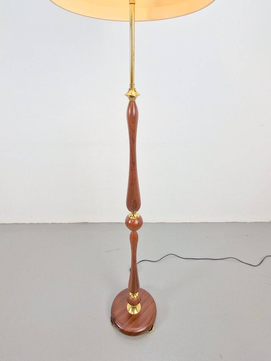 Vintage Scandinavian Floor Lamp in Teak and Brass, 1960s