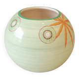 Lunéville France round vase – kiwi & leaf decoration – soft green vintage