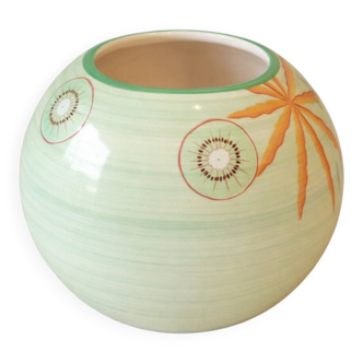 Lunéville France round vase – kiwi & leaf decoration – soft green vintage